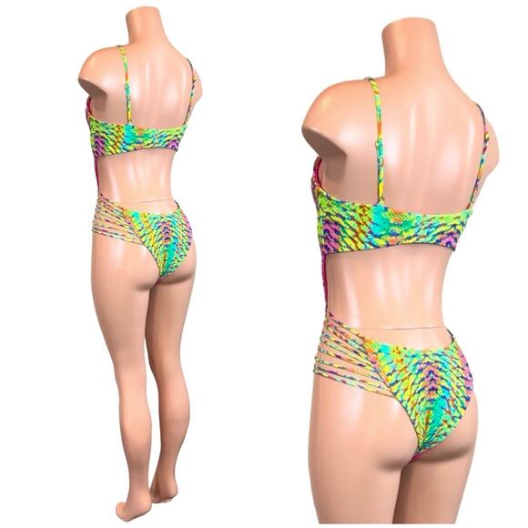 Luli Fama Oasis Babe REVERSIBLE Strappy Bright Colored One Piece SZ M $185 - Picture 9 of 15